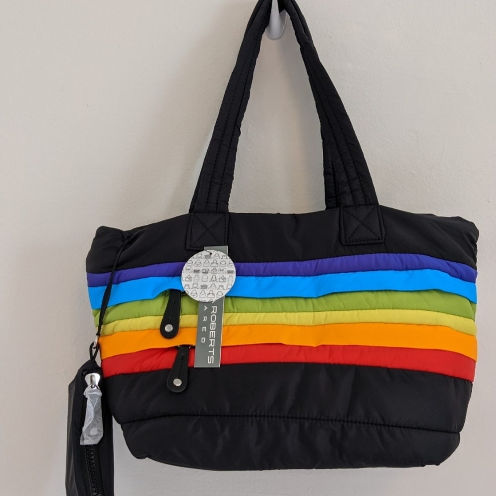 Sondra Roberts Black Puffer Rainbow Tote
